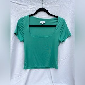 Live In The Moment Green Square Neck T-Shirt